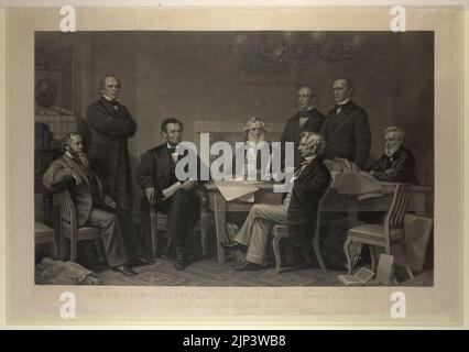 The first reading of the Emancipation Proclamation before the cabinet - painted by F.B. Carpenter ; engraved by A.H. Ritchie. Stock Photo