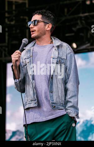 Northlands Race Track, Canada. 14th Aug, 2022. Ricky Valez performs at the Great Outdoor Comedy Festival. (Photo by Ron Palmer/SOPA Images/Sipa USA) Credit: Sipa USA/Alamy Live News Stock Photo