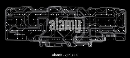 Close up Printed Keyboard Circuit isolated on black background Stock Photo