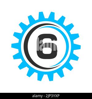 Letter 6 Gear Logo Design Template. Automotive Gear Logo for Business and Industrial Identity Stock Vector