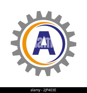 Letter A Gear Logo Design Template. Automotive Gear Logo for Business and Industrial Identity Stock Vector