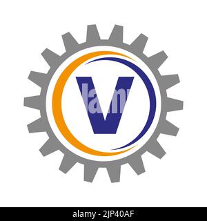 Letter V Gear Logo Design Template. Automotive Gear Logo for Business and Industrial Identity Stock Vector