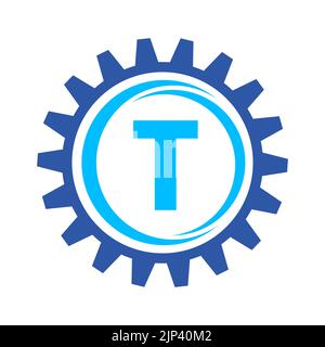 Letter T Gear Logo Design Template. Automotive Gear Logo for Business and Industrial Identity Stock Vector