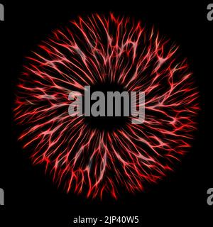 Illustration of a red electrify human iris on white background. Digital artwork creative graphic design. Stock Photo