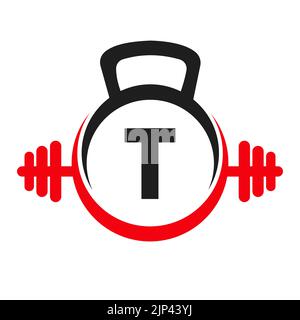 Letter T Fitness Logo Design . Sport Gym Logo Icon Design Vector Template Stock Vector