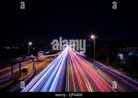 trails of car lights on the highway Stock Photo