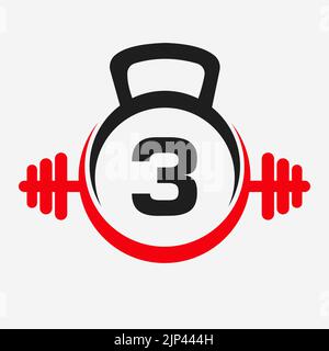 Letter 3 Fitness Logo Design . Sport Gym Logo Icon Design Vector Template Stock Vector