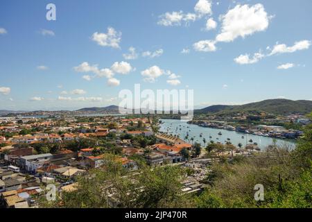 panoramic view over Araruama lagoon and cityscape in Cabo Frio, RJ, Brazil, on a sunny day. Stock Photo