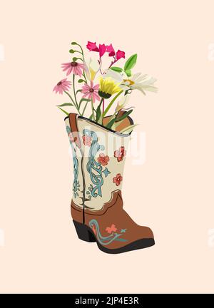 Doodle fashion cowboy boot hand drawn in line art style Stock Vector ...