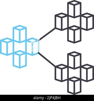 Blockchain vector thin line concept icon. Block chain network linear ...