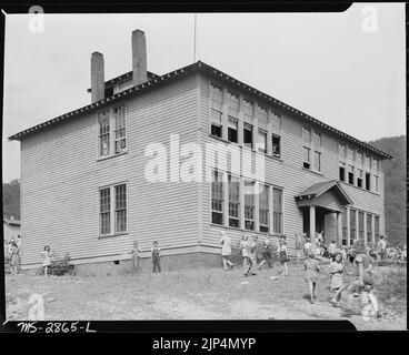 The grade school which is used by several coal camps in this vicinity. It was built with WPA funds. Lejunior, Harlan... Stock Photo