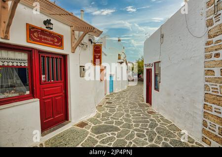 The buildings of a traditional village of Chora, Cyclades Stock Photo