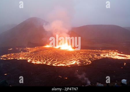 Meradalir Eruption of Fagradalsfjall Volcano in Iceland 2022 Stock Photo