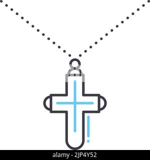 cross necklace line icon, outline symbol, vector illustration, concept sign Stock Vector