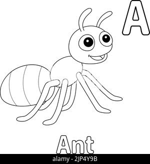 Ant Alphabet ABC Coloring Page A Stock Vector