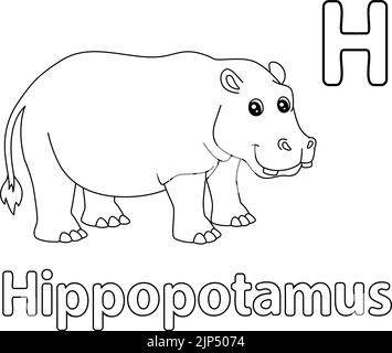 Hippo Animal Tracing Letter ABC Coloring Page H Stock Vector Image ...