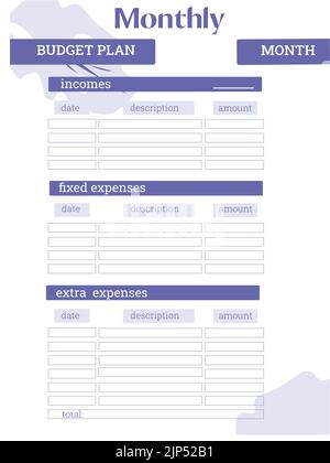 Budget planner monthly template page. Financial plan of incomes