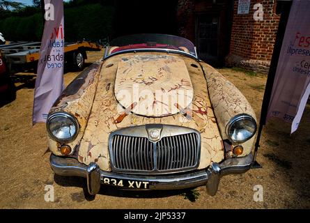 1950s early 60s MGA at the 'Patina' car show, (a Festival of the Unpresentable & a celebration of the Unrestored), at Lullingstone Castle, Eynsford, K Stock Photo