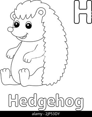 Sitting Hedgehog Alphabet ABC Coloring Page H Stock Vector