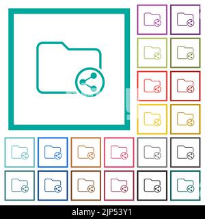 Directory share outline flat color icons with quadrant frames on white background Stock Vector