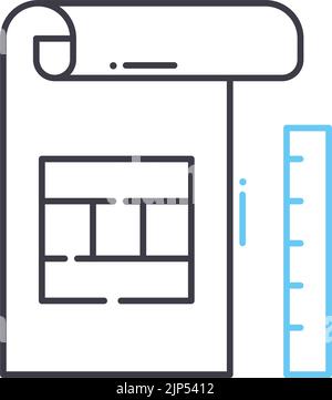 engineering blueprint line icon, outline symbol, vector illustration, concept sign Stock Vector