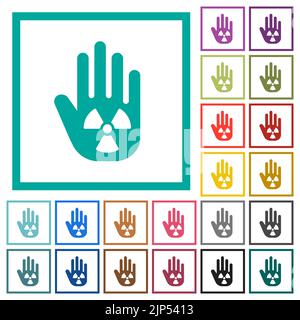 Hand shaped uranium sanction sign solid flat color icons with quadrant frames on white background Stock Vector