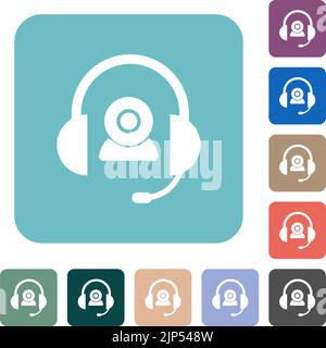 Video assistance solid white flat icons on color rounded square backgrounds Stock Vector