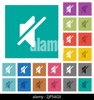Mute solid multi colored flat icons on plain square backgrounds. Included white and darker icon variations for hover or active effects. Stock Vector