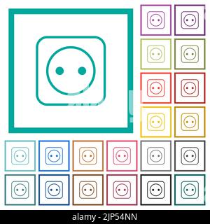 Electrical socket with one outlet outline flat color icons with quadrant frames on white background Stock Vector