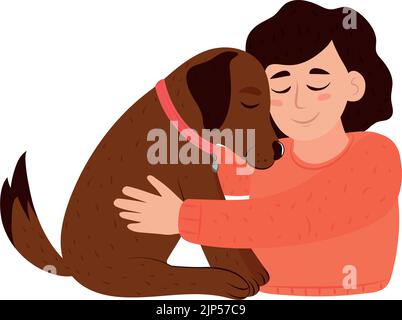 woman hugging dog Stock Vector