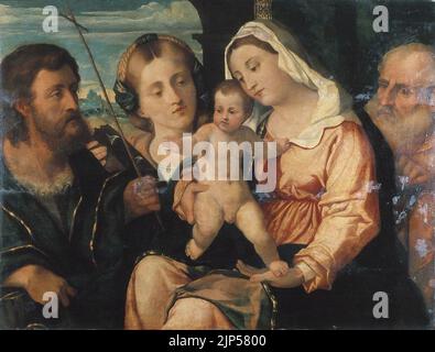 The Holy Family with John the Baptist and St. Catherine from the workshop of Jacopo Palma il Vecchio Rijksdienst voor het Cultureel Erfgoed NK1436 Stock Photo