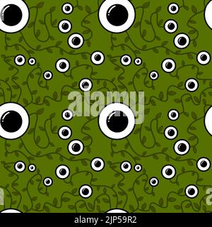 Halloween monsters aliens seamless eyes leaves pattern for wrapping paper and clothes kids print and accessories and notebooks and fabrics. High quali Stock Photo