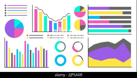 Big Infographics set. Vector Illustration of different charts and graphs in bright colors. Stock Vector