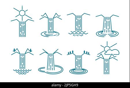 Waterfalls line icons Stock Vector
