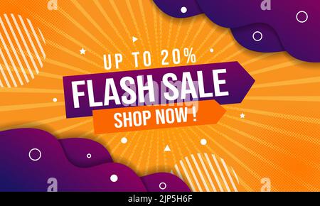 A vector of an orange and purple banner for a flash sale up to 20 percent off Stock Vector