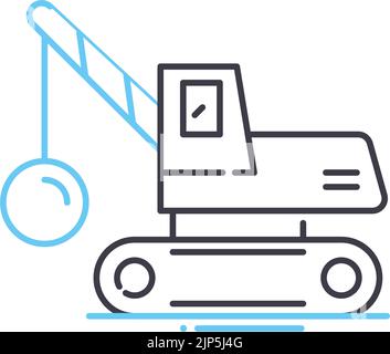 demolition crane line icon, outline symbol, vector illustration, concept sign Stock Vector