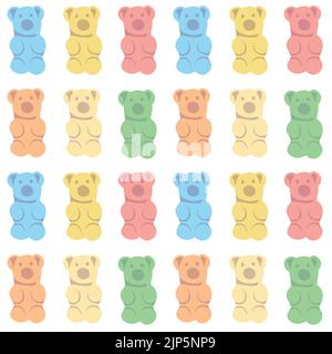 Colorful repetitive pattern background of gummy candies in a shape of bears made of simple vector illustrations. Stock Vector