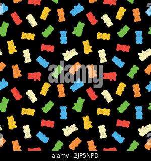 Colorful repetitive pattern background of gummy candies in a shape of bears made of simple vector illustrations. Stock Vector
