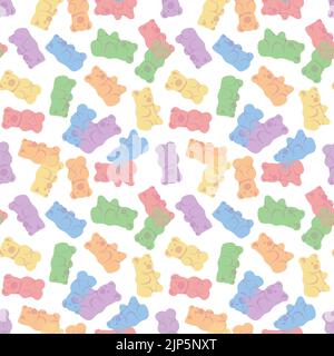 Colorful repetitive pattern background of gummy candies in a shape of bears made of simple vector illustrations. Stock Vector