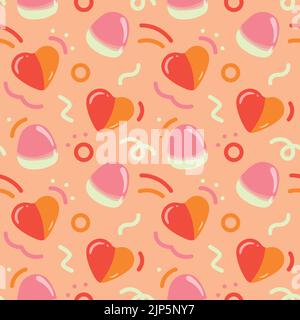 Colorful repetitive pattern background of gummy candies made of simple vector illustrations. Stock Vector