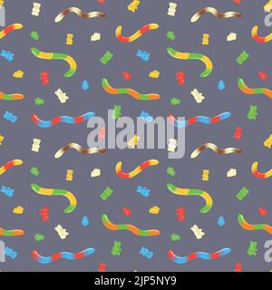 Colorful repetitive pattern background of gummy candies made of simple vector illustrations. Stock Vector