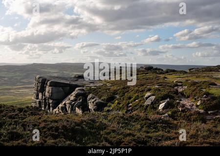 Stanage Edge near High Neb in the Derbyshire Peak District national park England, English moorland Pennines landscape Gritstone escarpment Stock Photo