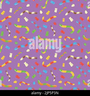 Colorful repetitive pattern background of gummy candies made of simple vector illustrations. Stock Vector
