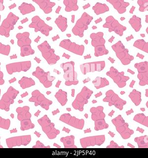 Colorful repetitive pattern background of gummy candies in a shape of bears made of simple vector illustrations. Stock Vector