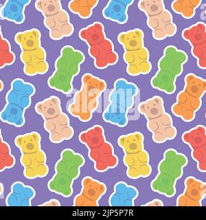 Colorful repetitive pattern background of gummy candies in a shape of bears made of simple vector illustrations. Stock Vector