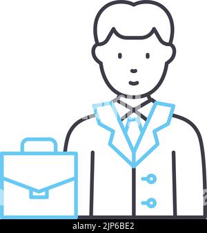 businessman with case line icon, outline symbol, vector illustration, concept sign Stock Vector