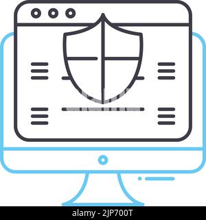 Data protection and cyber security thin line icons set. Computer ...