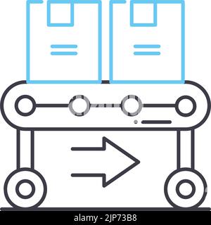 conveyor belt line icon, outline symbol, vector illustration, concept sign Stock Vector