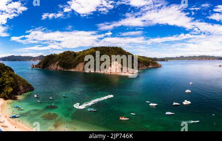 Tortuga Island with boats on a sunny holiday at Costa Rica Stock Photo