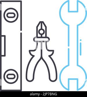 essential work tools line icon, outline symbol, vector illustration, concept sign Stock Vector